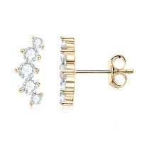 925 Sterling Silver Square Double Prong Single Stone D Color Moissanite Earrings-Crescent Moon Earrings [K Gold]  925 Silver