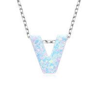 S925 Sterling Silver Necklace with Moissanite Pendant, Unisex Classic Style, Clearance Shipping Included.-V-shaped necklace [Opal]