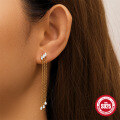wholesale S925 Sterling Silver Rhinestone Piercing Thread Ear Cuff with Fringe Chain, Turquoise Heart-0-3
