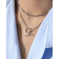 wholesale S925 Sterling Silver 577 Korean Version Ins Small and Unique Design OT Buckle Chain Textured Women's Collarbone Necklace-0-3