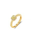 wholesale S925 Silver Small Square Sugar Hot Style Extra Sparkling Yellow Diamond Ring, Sweet and Luxurious Four-Prong Vine-Shaped Rippling Light-0-2