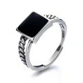 wholesale S925 Sterling Silver Trendy Elegant Resin Black Square Ring INS Korean Dongdaemun Index Finger Ring for Women-0-4