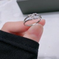 wholesale S925 Sterling Silver Double C Diamond-Encrusted Ring, Fashionable and Lightly Luxurious Niche Design, Versatile High-End Sense Women's Ring to Gift Best Friend-Double C ring Adjustable opening