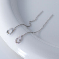 wholesale S925 sterling silver diamond-encrusted hollow teardrop ear thread with an ins-style design, elegant ear jewelry for women M04886-S925 silver pair silver 925 silver
