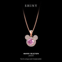 Diamond-Accented Sterling Silver Mickey Mouse Pendant Necklace in Cute Fashionable Light Luxury Sweet Style-S925 sterling silver + 50 points Moissanite