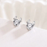 wholesale S925 Sterling Silver Maker Sweet "Deer with You" Rhinestone-Zircon Deer Antler Stud Earrings Women's Jewelry-A Deer With You White Zircon &gt; 925 Silver