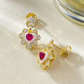 wholesale S925 Silver Daily Simple 4*4mm Simulated Ruby Heart Stud Earrings for Women, Fresh Style-0-2