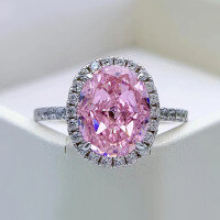 wholesale S925 metal oval 8*10 high carbon diamond ring in pink, new style,-Pink No. 8