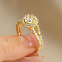 Zirconium Crossed Arms Light Luxury Cocktail Ring, Xiaohongshu Style-Baby's Breath Double Arm Ring [K Yellow]  US Size 10