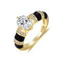 wholesale S925 silver plated with 18k gold new Egyptian style oval 6*8mm moissanite black epoxy ring for women-0-4