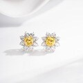 S925 Sterling Silver Sunflower Stud Earrings with Radiant Cut Ice Flower and High-Carbon Diamonds-0-2