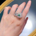 wholesale S925 Silver Full Diamond-Encrusted Pink Diamond and Green Diamond Feather Ring, Stylish and Elegant, Live Hot Sale Item from Mu Jing Jewelry-0-2