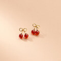 wholesale S925 silver red cherry earrings women Korean style synthetic red garnet zirconia short earrings G8885-0-2