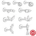 wholesale S925 Sterling Silver Classic Diamond-Studded Flat Head Threaded Ear Cartilage Piercing Earrings-0-0