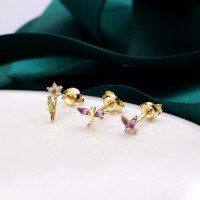 wholesale 925 Sterling Silver Dunli Jewelry Minimalist and Petite Stud Earrings Set for Women, Small Fresh Butterfly Love Flower Butterfly Weekly Earrings-Small Flower--Single 925 Silver