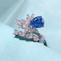 wholesale 925 Silver Metal Material, Zhuo Zhifan New 7*10 Pear-shaped Aqua Blue Diamond High Carbon Diamond Ring,-0-1