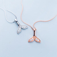 wholesale S925 silver necklace for women, Korean-style minimalist mermaid tail pendant with diamond accents, elegant and sweet collarbone chain D4388-s925 silver necklace-rose gold 925 silver