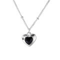 wholesale 925 Sterling Silver Heart Black Agate Necklace Cute Sweet Girly Pendant Collarbone Chain Delicate Luxury Niche Jewelry-0-4