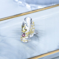 wholesale 925 Sterling Silver Gold Plated Designer Style Small Batch Design Ring with Natural Diopside Green Chalcedony and Garnet-Natural Chrysoprase Ring Adjustable opening