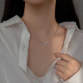 wholesale S925 silver asymmetrical double-layer hollow heart necklace chain retro women's choker D9069-0-0