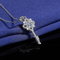 S925 Sterling Silver Moissanite Four-Leaf Clover Key Pendant Necklace-0-1