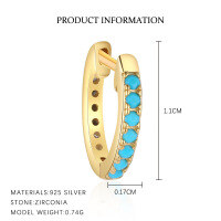 wholesale S925 Sterling Silver Turquoise Retro Earrings for Women,,。-E2539-Gold/Single 925 Silver