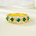 wholesale S925 Silver Women's Fashion Colored Gemstone Synthetic Emerald Ring, Daily Wear Alternative Elegant Row Ring-0-2