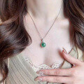 wholesale S925 Sterling Silver 12mm African Emerald Round Bead Necklace, Intellectual and Elegant New Chinese-style Pendant-0-3