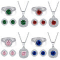 wholesale S925 Sterling Silver Zircon Ruby Earrings Aquamarine Necklace Pink Diamond Ring Jewelry Set Three-Piece Suite-0-0