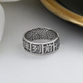 wholesale S925 Sterling Silver "Lin Bing Dou Zhe Jie Zhen Lie Qian Xing" Mantra Ring Retro Ancient Style Index Finger Ring-0-3