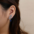 wholesale S925 sterling silver elegant lace heavy work inlaid high carbon diamond zircon sapphire earrings wholesale women's set-0-1
