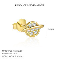 wholesale S925 Sterling Silver Cross-border Wholesale Star Moon Micro-Inlaid Tassel Earring Set-E4653-Gold/Single Round 925 Silver