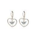 wholesale 925 Sterling Silver Dragonfly Heart-shaped Earrings for Women, Japan-Korea Cross-border Jewelry, Small and Unique High-end Zircon Love Ear Clips-0-4