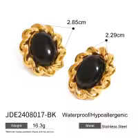 wholesale Stainless Steel Black Earrings with Agate Oil Drop Design-JDE2408017-BK