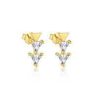 wholesale S925 Sterling Silver French-style Heart-shaped Zircon Earrings With Colorful Zircons, Sweet And Exquisite Set-E4642-Gold/Pair 925 Silver