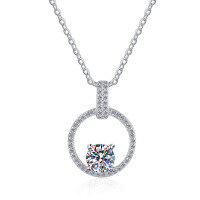 S925 Sterling Silver 50-Point Moissanite Pendant Necklace with Micro-Pavé-[Super Sparkling Zircon] 50-point Necklace  925 Silver