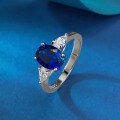 wholesale S925 Silver Fashion Simulation Sapphire 6*8mm Oval Blue Corundum Versatile Ring-0-1