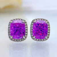 wholesale Silver jewelry emerald high-carbon diamond earrings set with 8*10 stunning ins ethereal women's earrings-Purple>925 silver