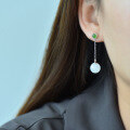 wholesale Sterling Silver with Certificate Hetian Jade Earrings, Minimalist Bead Design, Small Batch Style, National Trend-Inspired, New Chinese-style Dangle Earrings for Women-0-1