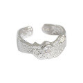 wholesale S925 Sterling Silver JB054 Korean-style Irregular Design Ring, Small and Niche Minimalist Textured Zircon Wide Band Ring for Women-0-4