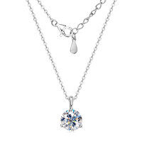 S925 Silver D Color Moissanite Three-Prong Single Stone Pendant Necklace-2-carat three-prong solitaire necklace [white gold]  925 silver
