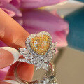 wholesale Metal, Heart-shaped Imported Fancy Color Diamond High Carbon Diamond One Carat Heart-shaped Yellow Diamond Luxury Elegant European and American Ring-0-0
