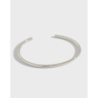 wholesale S990 Sterling Silver Korean-style Minimalist Smooth Surface Open Bangle Bracelet for Women-S990 Plain Silver Pure Silver