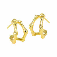 wholesale S925 Sterling Silver 581 Niche Individualistic Ins Minimalist Geometric Irregular Double-Layer Hollow-Out Earrings for Women-18K gold [with sterling silver ear plugs]  925 silver