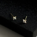 wholesale S925 Sterling Silver Minimalist Floral Four-Leaf Clover Stud Earrings with Diamond Accents, Sweet and Elegant Style M05024-0-1