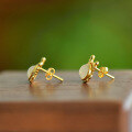 wholesale 925 Sterling Silver Gold-Plated with Certificate, Ancient Style Dragon Year Zodiac Jade Earrings Inlaid with Hetian Jade, Ear Studs for Women-0-2