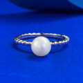 wholesale S925 Silver New Natural Pearl Ring for Women, Simple Bezel-Set Round Strong-Luster Pearl Ring-0-0