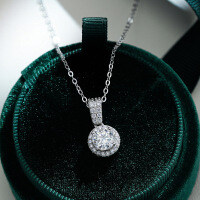 Sterling Silver 1-Carat Moissanite Pendant Necklace for Women-1-carat chain (D color moissanite)  925 silver