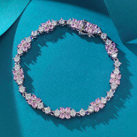 wholesale Metal Material: 925 Sterling Silver, New Classic Fashion Pink Diamond Bracelet, Daily Wear Small Fresh Style OL Live Streaming Hit Popular on Xiaohongshu-B116 18cm
