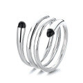 wholesale S925 Sterling Silver Multi-Layer Black Resin Open Ring, Trendy Hip-Hop Street Style Index Finger Ring-0-4